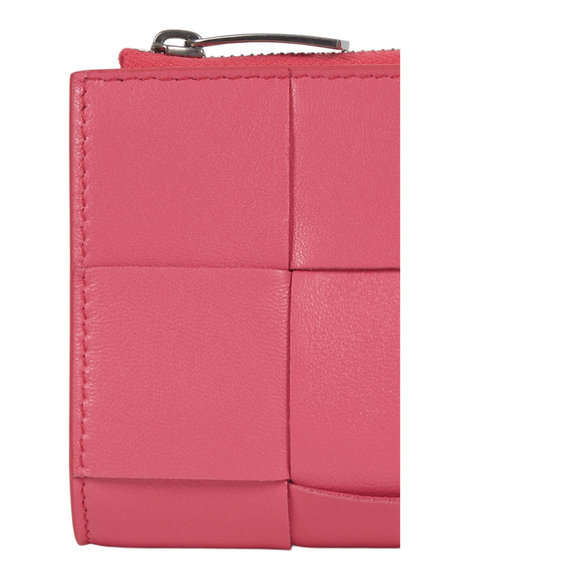 Bottega Veneta Casette Intrecciato Leather Bi-Fold Zip Wallet Pink Womens - Picture 3 of 5